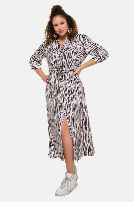 Kleid, Batik-Style, Hemdkragen, 3/4-Ärmel