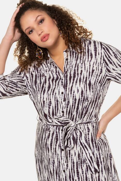 Kleid, Batik-Style, Hemdkragen, 3/4-Ärmel