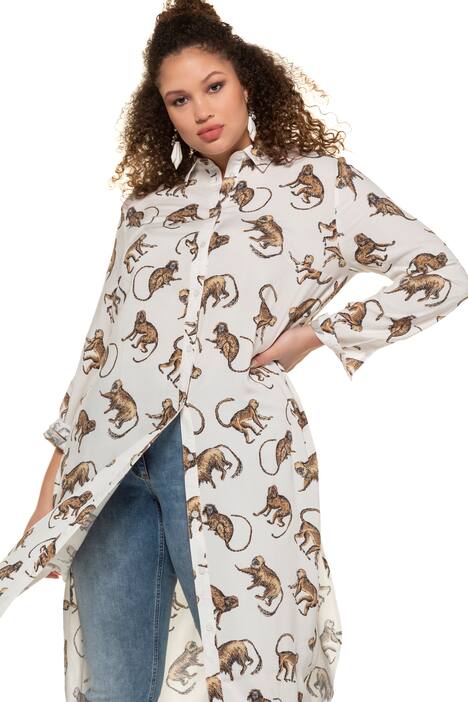 Monkey Print Button Front Duster Blouse