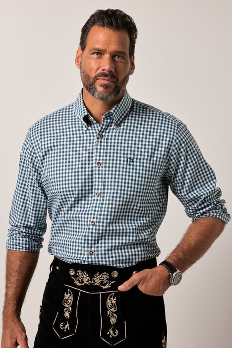 Camisa de cuadros JP 1880, uniforme, manga larga, cuello abotonado, Modern Fit, hasta la talla 8 XL
