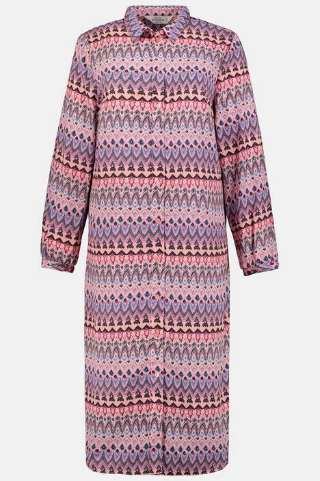 Longbluse, Ethno-Print, lange Seitenschlitze, Langarm