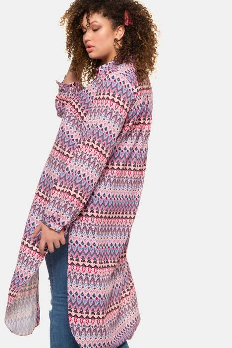 Longbluse, Ethno-Print, lange Seitenschlitze, Langarm