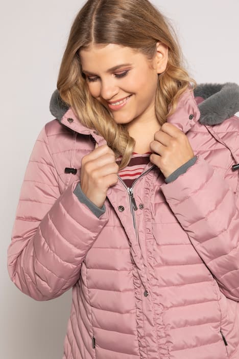 Ruffle Trim Triple Function Quilted Lined Jacket