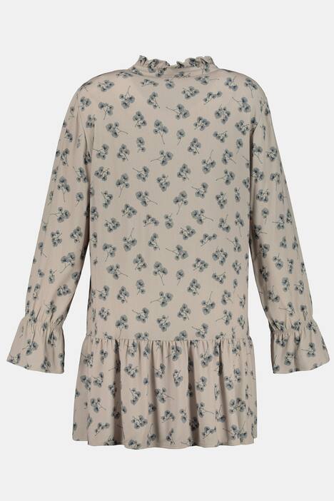Longbluse, Blattmuster, Rüsche, Volantsaum