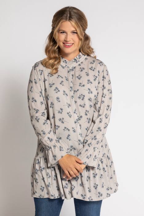 Longbluse, Blattmuster, Rüsche, Volantsaum