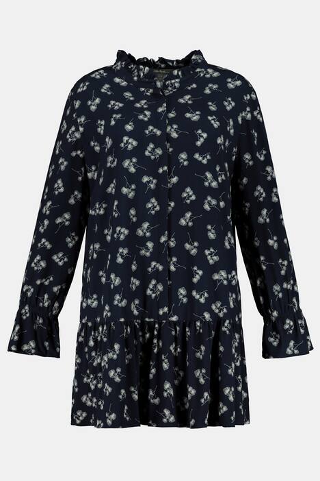 Longbluse, Blattmuster, Rüsche, Volantsaum