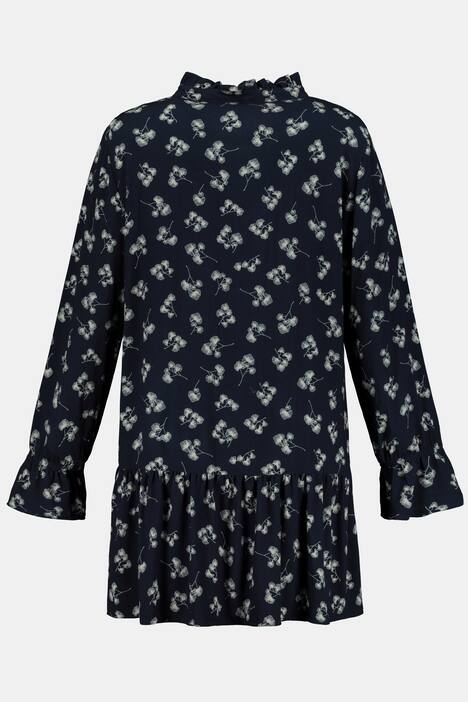 Longbluse, Blattmuster, Rüsche, Volantsaum