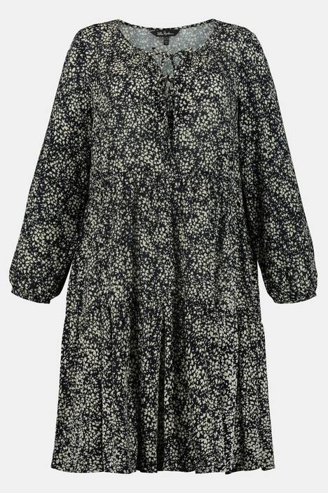 Kleid, Blattmuster, A-Linie, Viskosekrepp