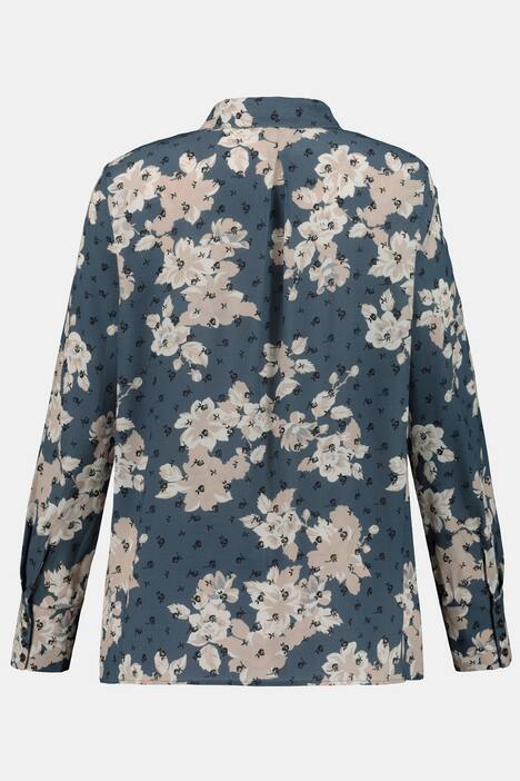 Hemdbluse, Blütenmuster, Seitenschlitze, Viskose