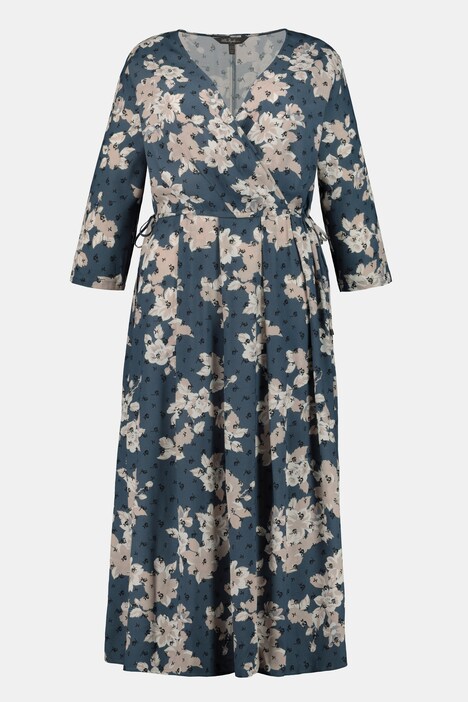 Floral Faux Wrap Crepe Dress