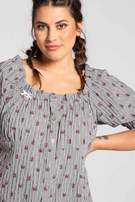 folklore blouse, strepen, bloemen, bubble kwaliteit