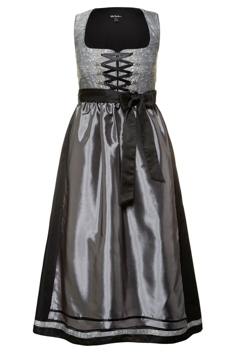 Dirndl, růžový žakár, ozdobné šněrování, saténová zástěra