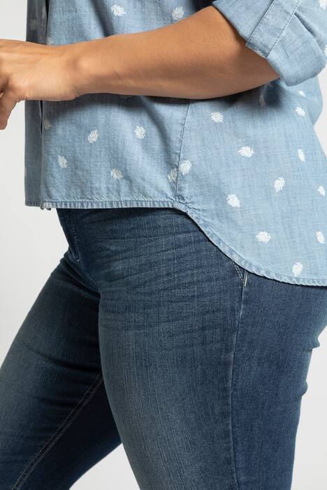 Hemdbluse, Denimoptik, Blattmuster, Krempelriegel