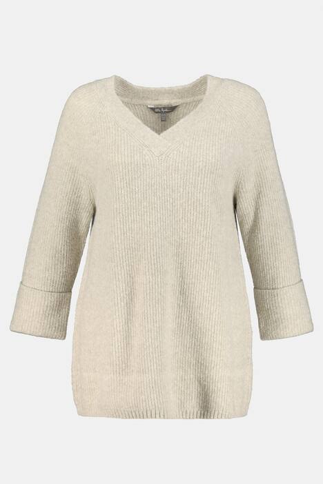 Pullover, V-Ausschnitt, 3/4-Arm, weicher Feinstrick