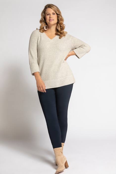 Pullover, V-Ausschnitt, 3/4-Arm, weicher Feinstrick