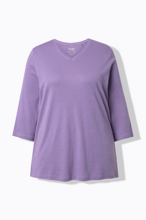 Shirt, Rippjersey, V-Ausschnitt, 3/4-Arm, Biobaumwolle