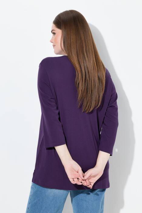 Shirt, Rippjersey, V-Ausschnitt, 3/4-Arm, Biobaumwolle