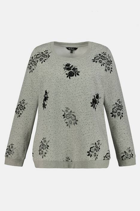 Sweatshirt, Blumenmuster, teils bestickt, Pailletten