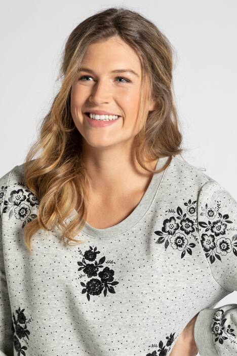 Sweatshirt, Blumenmuster, teils bestickt, Pailletten