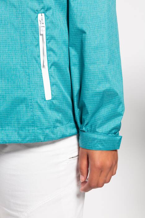 Regenjacke, recyceltes Polyester, Kapuze, 2-Wege-Zipper