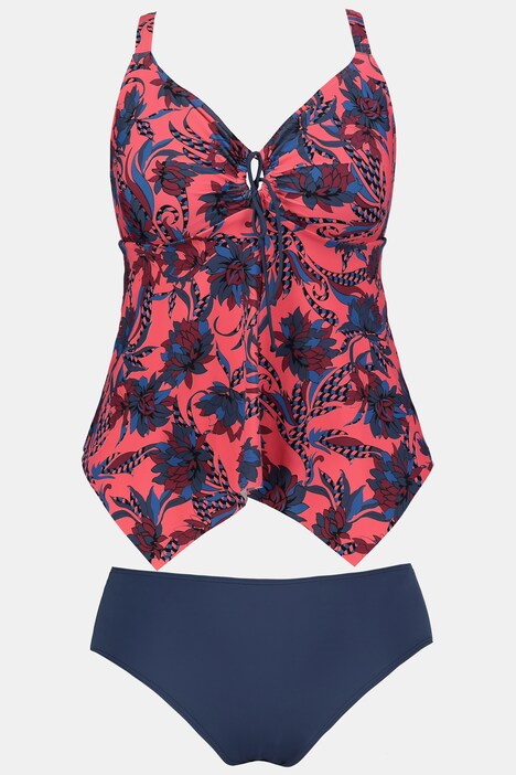 Tankini, Blütenmuster, Softcups, Zipfelsaum