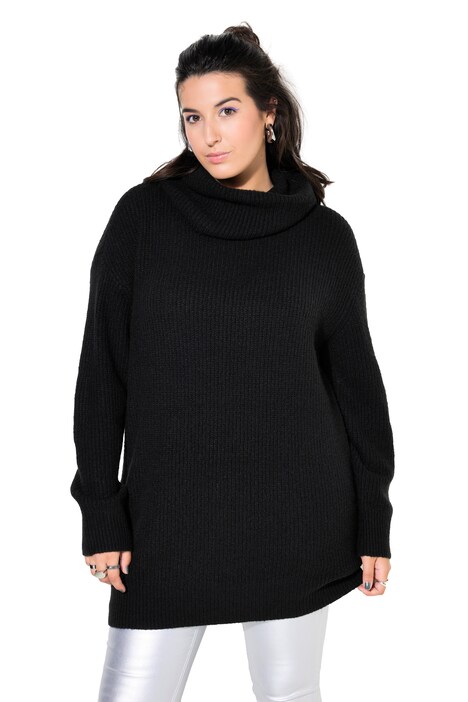 Pletený svetr, rolákový límec, delší střih, oversize, dlouhé rukávy