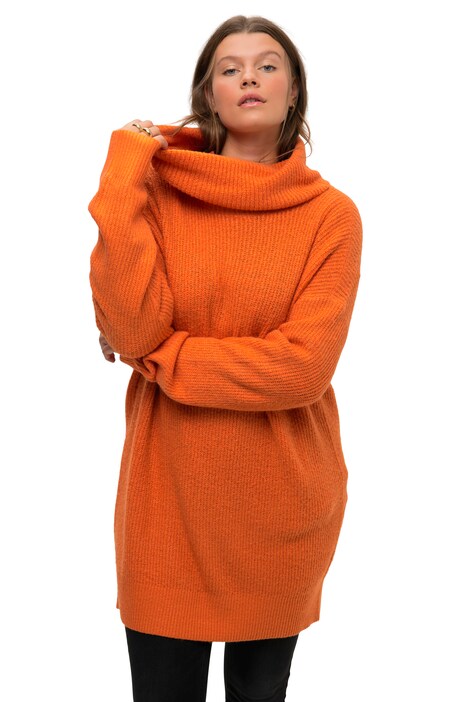 Pletený svetr, rolákový límec, delší střih, oversize, dlouhé rukávy