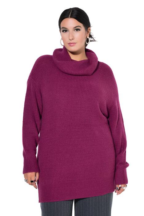 Pletený svetr, rolákový límec, delší střih, oversize, dlouhé rukávy