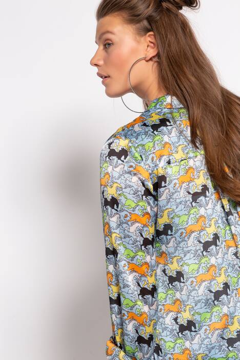 Longbluse, Horse-Print, langer Schnitt