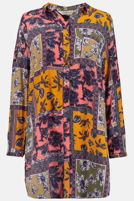 Longbluse, Palmenmuster, Langarm