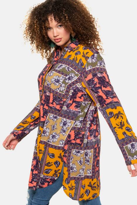 Longbluse, Palmenmuster, Langarm