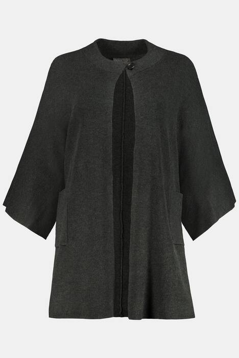 Strickjacke, Rippstrick, Oversized, Stehkragen, 3/4-Arm