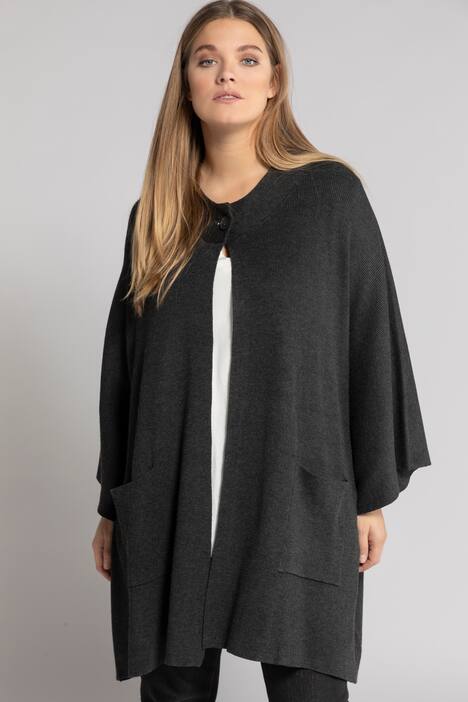 Strickjacke, Rippstrick, Oversized, Stehkragen, 3/4-Arm