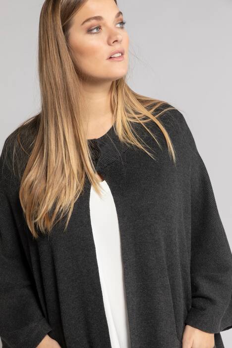 Strickjacke, Rippstrick, Oversized, Stehkragen, 3/4-Arm