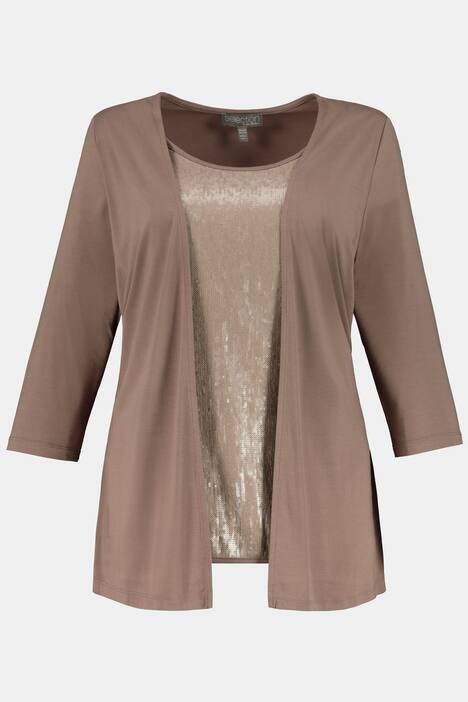 2 in 1 Sequin Inset Round Neck Stretch Knit Top