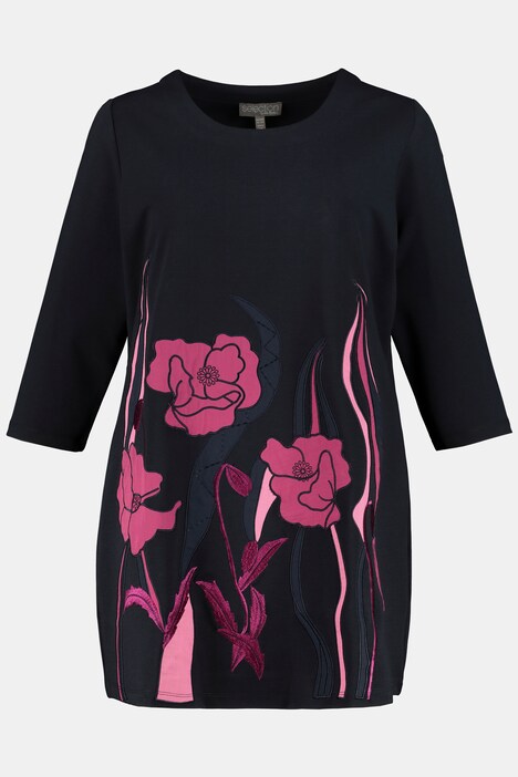 Floral Applique Stretch Ponte Knit Tunic