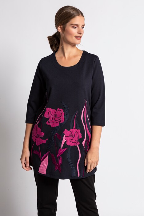 Floral Applique Stretch Ponte Knit Tunic