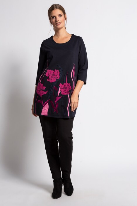 Floral Applique Stretch Ponte Knit Tunic