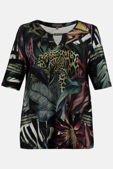 T-Shirt, Dschungel-Design, verzierter Ausschnitt, selecon