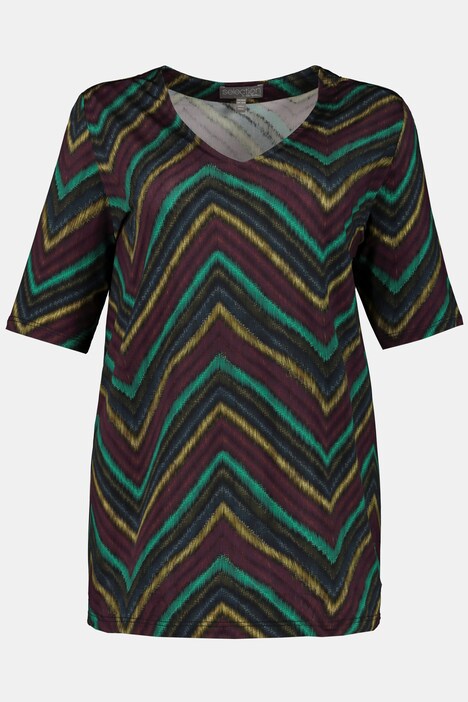 Zig Zag Print A-line Fit Slinky Stretch Knit Top