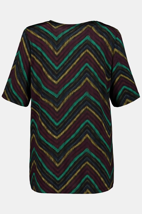 Zig Zag Print A-line Fit Slinky Stretch Knit Top