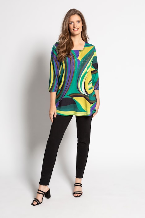 Shirt, Design-Streifen mit Hot-Fix-Steinen, 3/4-Ärme, selection