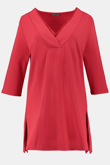 Chiffon V-Neck Inset A-line Fit Stretch Knit Tunic