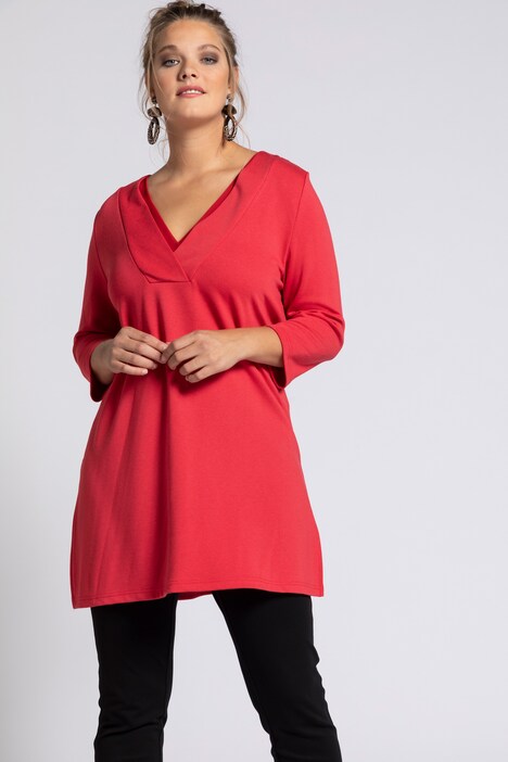 Chiffon V-Neck Inset A-line Fit Stretch Knit Tunic