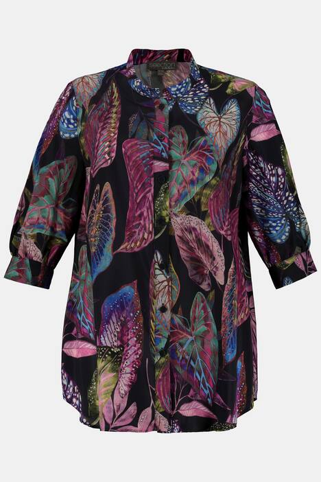 Longbluse, Cupro mit Blätter-Design, 3/4-Ärmel, selection