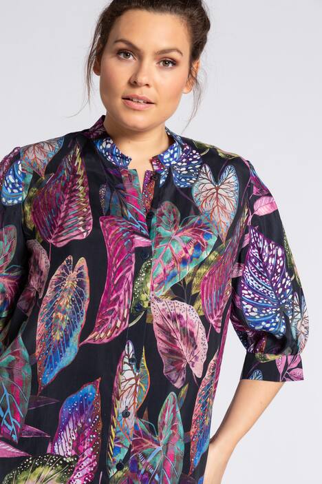 Longbluse, Cupro mit Blätter-Design, 3/4-Ärmel, selection