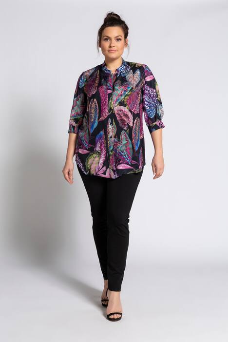 Longbluse, Cupro mit Blätter-Design, 3/4-Ärmel, selection