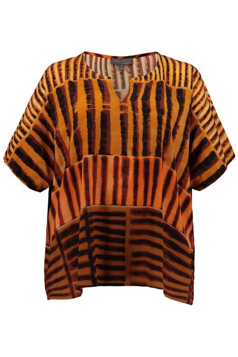 Tribal Stripe Brushstroke Notch Neck Blouse