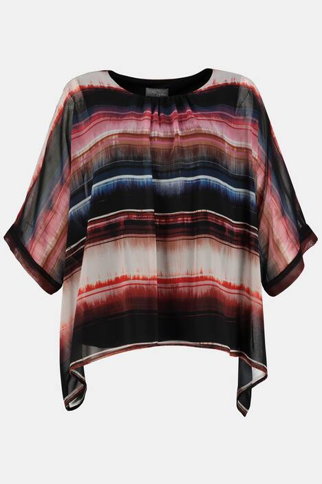 Tunika, doppellagig, Streifen-Chiffon, blickdichtes Top, selection