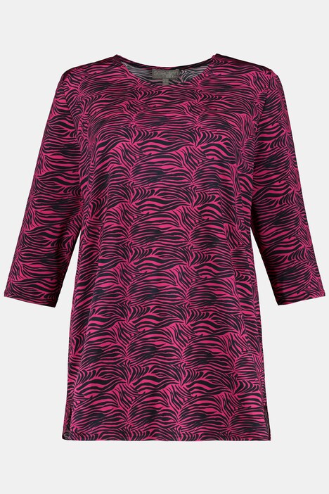 Longshirt, slinky, zebradessin, ronde hals, zijsplitten, 3/4 mouwen